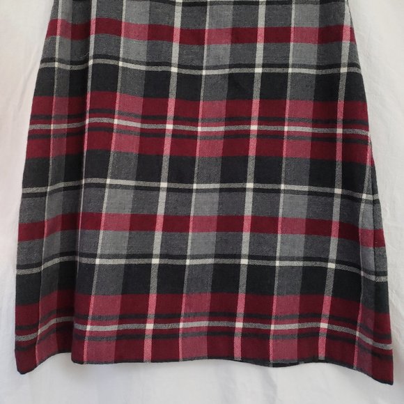 Pietro Brunelli Milano Italy Gray Maroon Plaid Bateau Wool Shift Dress Academia - Picture 4 of 16